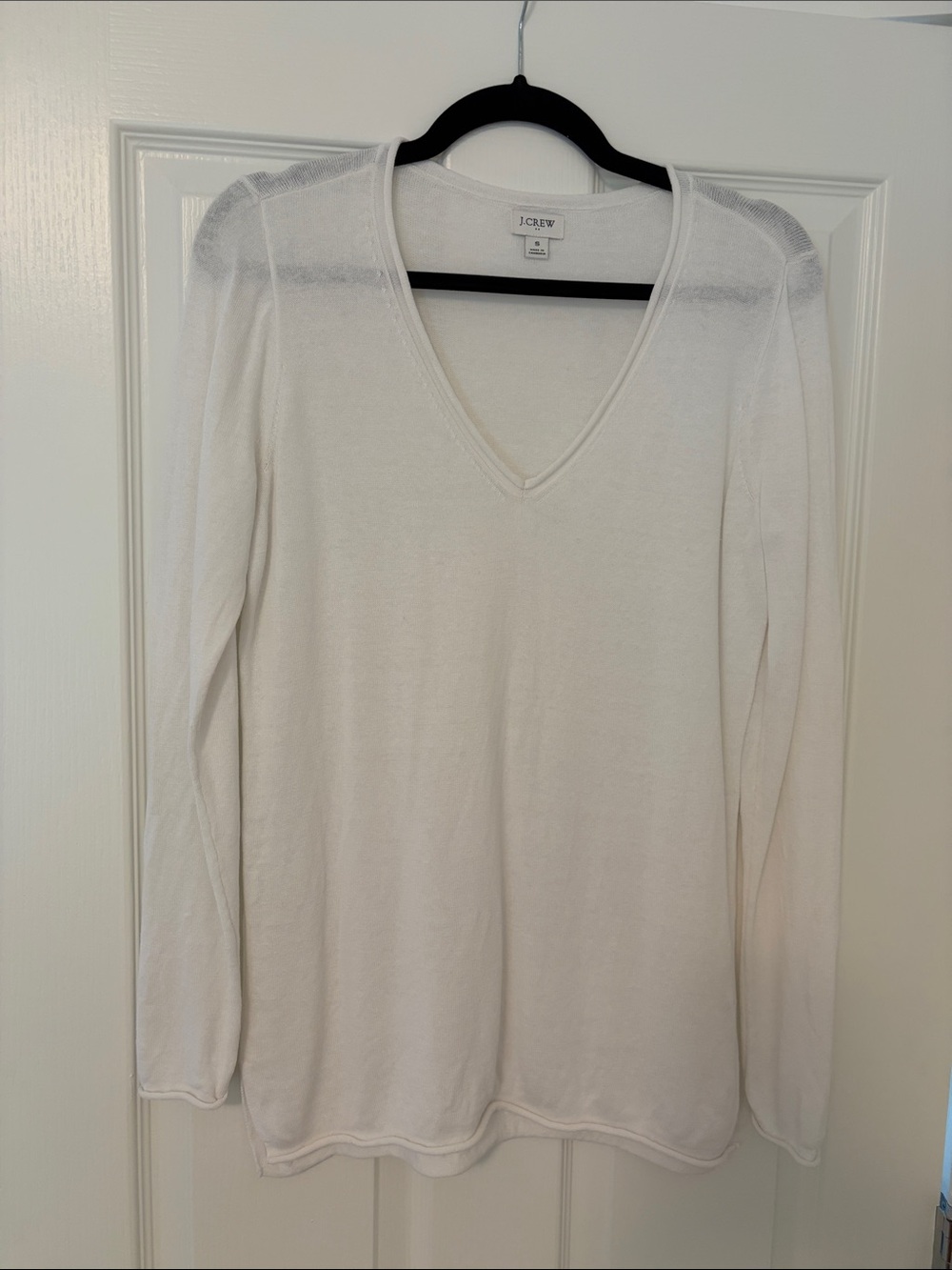 J. Crew White V-Neck Long Sleeve Lightweight Top
